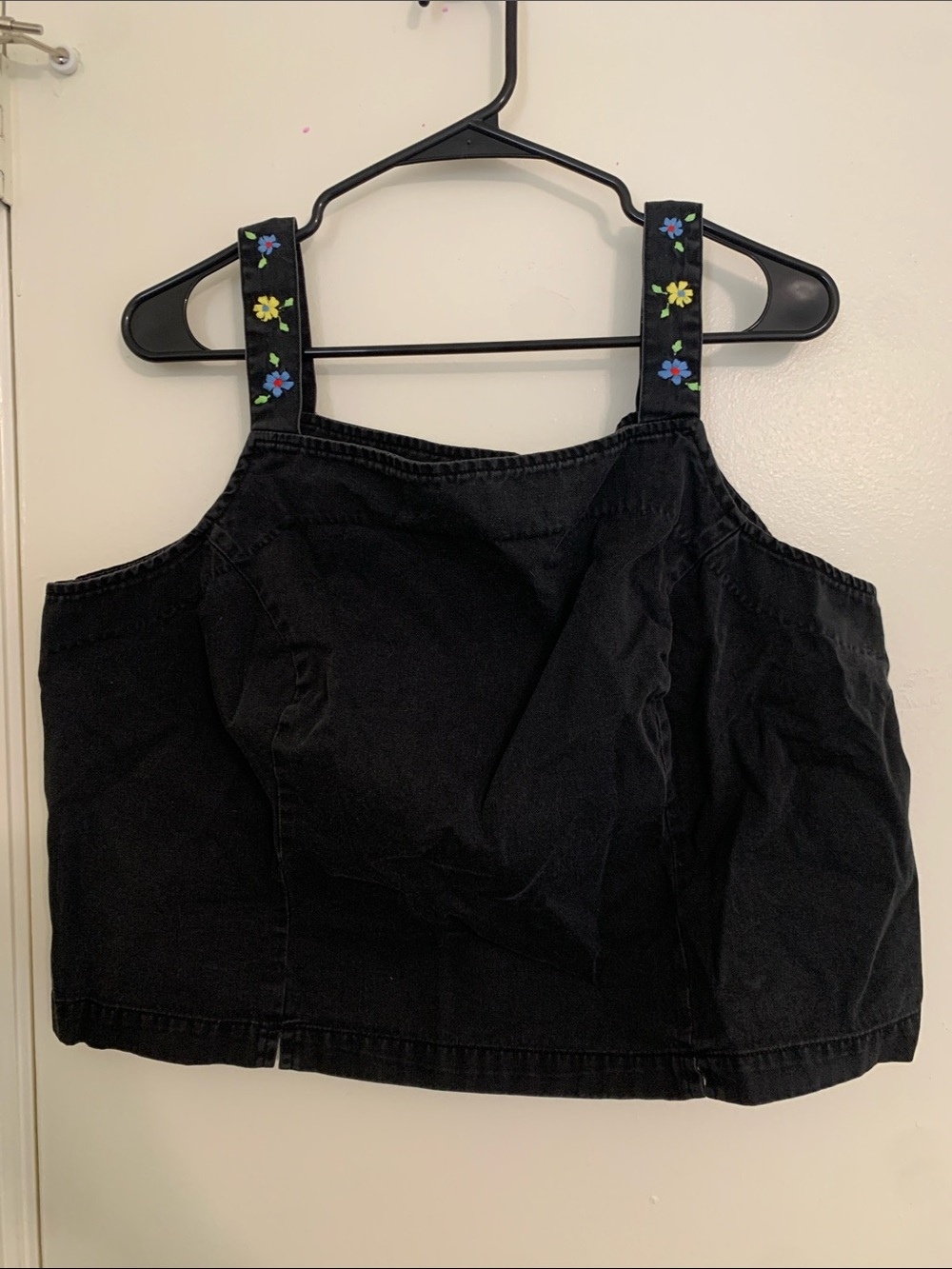 VTG Y2K 90s Denim Embroidered Floral Crop Tank Top